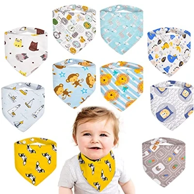 Abbildung von MOLENKY Baby Lätzchen mit 2 Verstellbares Druckknopf, 10er Set, 100% Baumwolle Dreieckstuch für Junge Mädchen, Halstuch, Weiche &amp; Absorbierende, Halstücher Drool