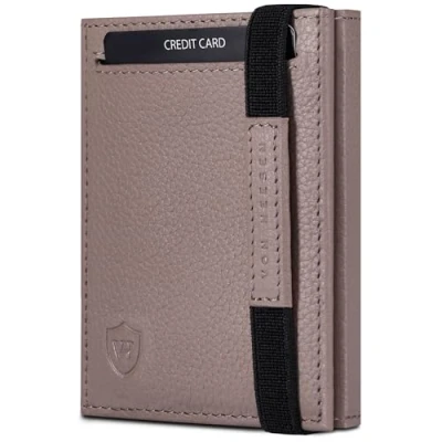 Abbildung von VON HEESEN Slim Wallet mit XL Münzfach &amp; RFID Schutz Leder Geldbörse Herren klein Mini Geldbeutel Damen Portmonee Kartenetui Echtleder Karten Portemonnaie Kreditkartenetui Taupe