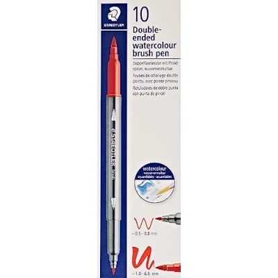 Abbildung von STAEDTLER aquarell Doppelfasermaler Design Journey, türkis, feine Spitze und flexible Pinselspitze, wasservermalbar, 10 türkise Filzstifte, 3001 54