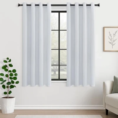 Abbildung von MRTREES Vorhang Blickdicht Gardinen Thermovorhang mit Ösen Verdunklungsvorhang Ösenschal Vorhänge Kurz Modern 160x140cm(HxB) Weißgrau 2er Set für Hotels Büros Wohnzimmer Schlafzimmer Kinderzimmer