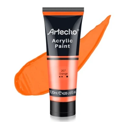 Abbildung von Artecho Acrylfarbe Orange 120 ml, Wasserfest und Lichtecht, Schnell Trocknend, für Leinwand, Holz, Stoff, Handwerk, Leder Stein.