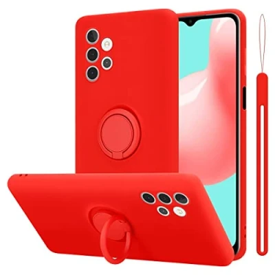 Abbildung von Cadorabo Hülle kompatibel mit Samsung Galaxy A32 4G Schutzhülle TPU Silikon Case Liquid Design Ring Slim Kratzfest Liquidsilikon Microfaser für in Rot