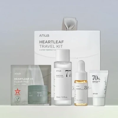 Abbildung von Anua Koreanisches Heartleaf Glättungsset Reisegröße Geschenkset mit 77 Transparent Pads, Heartleaf77% Glättungs Tonikum und tägliche Lotion feuchtigkeitsspendende Beruhigungsampulle