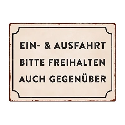 Abbildung von Interluxe WANDSCHILD Metallschild EIN &amp; AUSFAHRT Bitte FREIHALTEN, AUCH GEGENÜBER Shabby