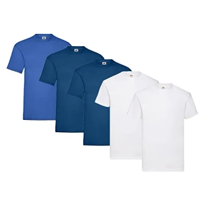 Abbildung von Fruit of the Loom 5er Pack T Shirts, 2X Weiss + Navy 1x Royal 1 HL Kauf Notizblock, Größe M