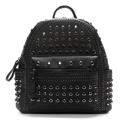 Abbildung von Damen PU Leder Nieten Rucksack Schwarz Gothic börse Punk Rock Casual Daypack für Frauen und Mädchen, (schwarz), Medium