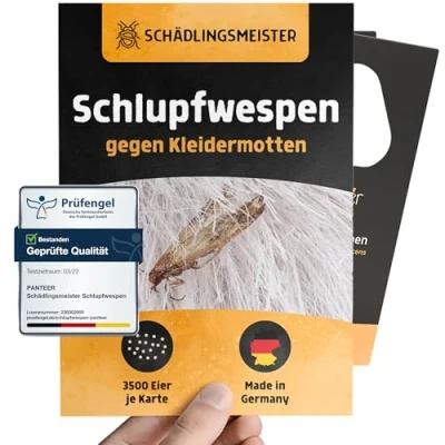 Abbildung von Panteer® Schlupfwespen gegen Kleidermotten 25 Karten à 5 Lieferungen Motteneier Hoch wirksam, Biologisch &amp; Nachhaltig bekämpfen Alternative zu Mottensprays Made in Germany