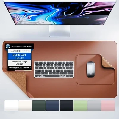 Abbildung von MYMIND® Schreibtischunterlage [2 er Set] 80x40cm Premium Qualität mit extra Mauspad Schreibunterlage für Homeoffice Schreibtisch Unterlagenmatte rutschfest Desk Mat Unterlage (Braun)