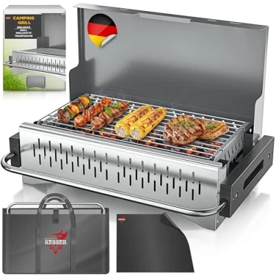 Abbildung von KESSER® Klappgrill tragbarer Camping Grill Holzkohlegrill aus pulverbeschichtetem Stahl inklusive Grillrost, Grillmatte &amp; Tragetasche Faltbar BBQ ideal für Camping, Picknick Angeln