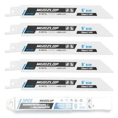 Abbildung von MUOZLOP 5 Pack 6 inch Säbelsägeblätter Set，14 TPI Sägeblätter für Säbelsäge，für Holz/Metall (5, 14TPI 150mm)
