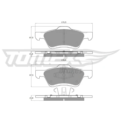 Abbildung von TOMEX brakes TX 18 94 Bremsbelagsatz Vorderachse nicht für Verschleißwarnanzeiger vorbereitet FORD: Maverick SUV, MAZDA: Tribute Station Wagon