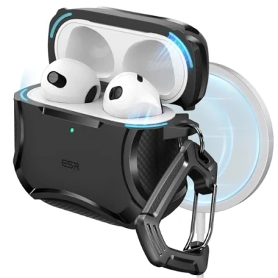 Abbildung von ESR für AirPods 4 Hülle (HaloLock), Kompatibel mit 4. Generation (2024), Unterstützt kabelloses Laden, Starker Sturzschutz, Magnetischer Deckel, Cyber Serie, Schwarz