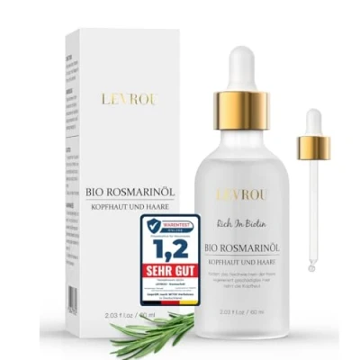 Abbildung von Levrou® Bio Rosmarinöl Haare für Mann &amp; Frau Haaröl Rosmarin Minzöl mit Rizinusöl, Biotin, Arganöl, Jojobaöl Haar Kopfhautpflege Rosemary Oil for Hair 60ml