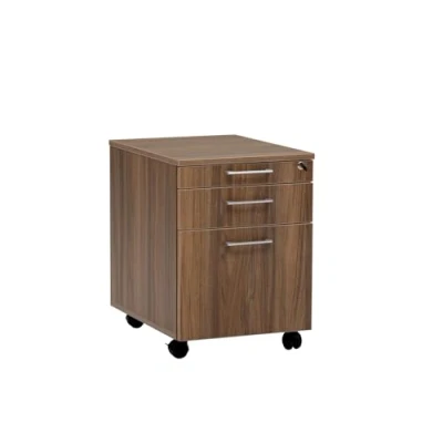 Abbildung von furni24 Rollcontainer, abschließbarer Aktenschrank mit Schubladen, Büroschrank Rollen, für Akten und Dokumente, fürs Büro, Schreibtischcontainer Holz, 3 Schübe Nussbaum, 43x59x57h