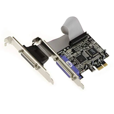 Abbildung von KALEA INFORMATIQUE PCI Express PCIe Parallel IEEE1284 LPT Controller Karte mit Zwei Ports und ASIX Chipsatz. SPP EPP ECP Unterstützung.