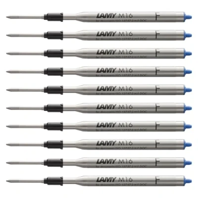 Abbildung von Lamy M16 10er Set Kugelschreiber Großraummine aus Metall Original Ersatzmine für alle Modelle dokumentenecht Strichbreite Fein in Tintenfarbe blau