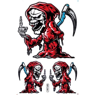Abbildung von DD Rot Totenkopf Skull Bones Knochen Sensemann Sense Tod Sticker Aufkleber Folie 1 Blatt 270 mm x 180 wetterfest