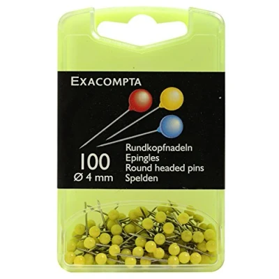 Abbildung von Exacompta 14303E 100er Pack Markiernadeln Kopfdurchmesser 4mm in wiederverschließbarer Spenderbox gelb