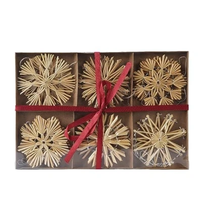 Abbildung von Kaemingk Christbaumschmuck Schneeflocken Stroh 11cm Natur 12er Set natürlicher Weihnachtsbaumschmuck Strohsterne Baumschmuck Weihnachten