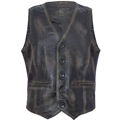 Abbildung von Infinity Leather Männer Ziege Wildleder Klassisch Smart Schwarze Leder Weste XL