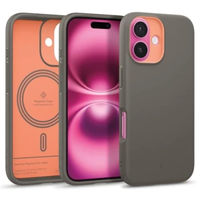 Abbildung von Caseology Nano Pop Mag für iPhone 16 Hülle [Weiches und staubfreies Material] Fallschutz in Militärischer Qualität mit Seitlichen Griffmustern Papaya Gray