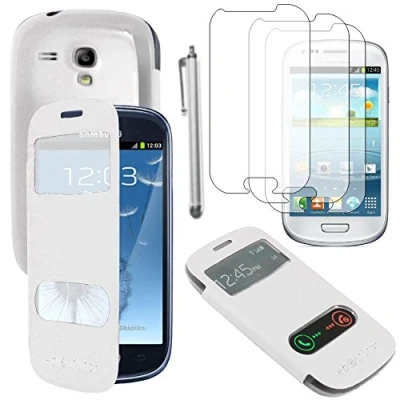 Abbildung von ebestStar kompatibel mit Samsung Galaxy S3 Mini Hülle GT i8190, i8190N View Case Handyhülle, Windows Schutzhülle Cover + Stift +3 Kunststofffolies, Weiss