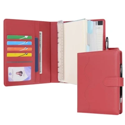 Abbildung von WASON Liniertes Tagebuch PU Leder A5 Nachfüllbares Papier Journal, Ringbuchordner Portfolio mit Schreibbrett Schreibblock Spiraltagebuch und Stift für Reise Geschäfts Schule Organizer (Rot)