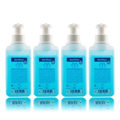 Abbildung von Sterillium 500ml Hände Desinfektionsmittel inkl. Vitamed Dosierpumpe, für sicheren effizienten hautverträglichen Infektionsschutz (4x 500ml)