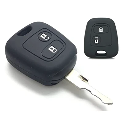 Abbildung von Nordecco Schlüssel Schutzhülle aus Silikon, passend für Peugeot 106 107 206 207 306 307 406 407 Partner 408 607, Citroen C1 C2 C3 Berlingo Saxo Picasso Xsara, Toy. ota aygo 2 Knopf (schwarz)