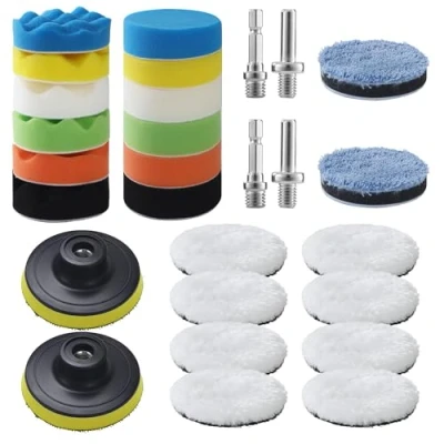 Abbildung von 28 Stück 80mm Polierschwämme Pads,Polierset Auto, Polier Set,Polieraufsatz Akkuschrauber Auto Set,für Poliermaschine Zum Polieren, Schleifen, Wachsen