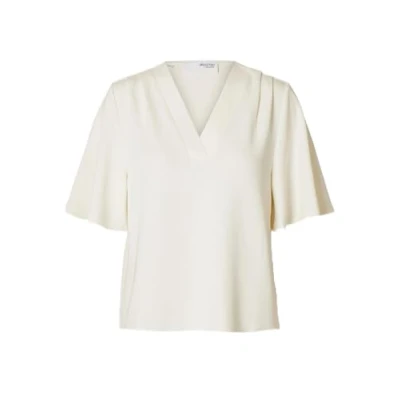 Abbildung von Selected Femme MIT Vausschnitt Kurzarm Tshirt basic, Damen, Größe: Medium, Snow white