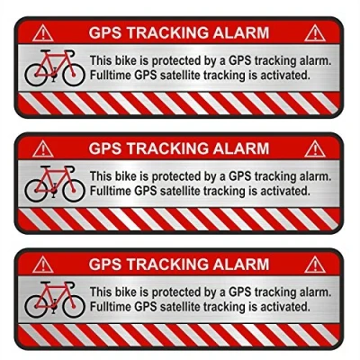 Abbildung von Finest Folia 9X GPS Aufkleber Fahrrad Motorrad Auto Alarm Warnung Anti Diebstahl Sticker Tracker gesichert (Aluminium Schliff Silber, R055 Fahrrad)