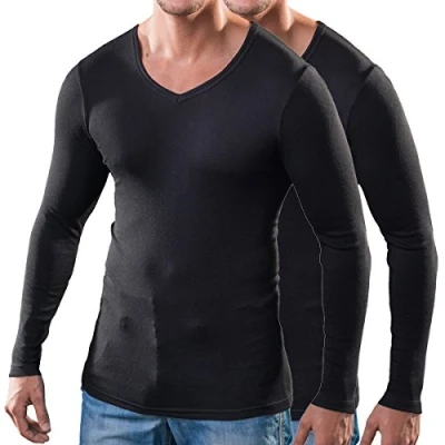 Abbildung von HERMKO Unterziehshirt 164680 2er Pack Herren langarm Shirt m. V Ausschnitt Baumwolle / Modal