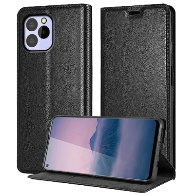 Abbildung von Cadorabo Hülle kompatibel mit Oukitel C21 PRO aus Premium Kunst Leder Flip Klappbare Stoßfeste Magnetische [Standfunktion] [Kartenfächern] Cover Case für Tasche in Schwarz