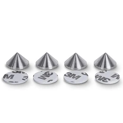 Abbildung von PrecisionGeek Lautsprecherspikes, Vibrationsdämpfer, Edelstahl, 20 mm Durchmesser, Edelstahl und Montagepad selbstklebend, Pads für HiFi Lautsprecher, Ständer, Soundbars Set mit 4 Stück