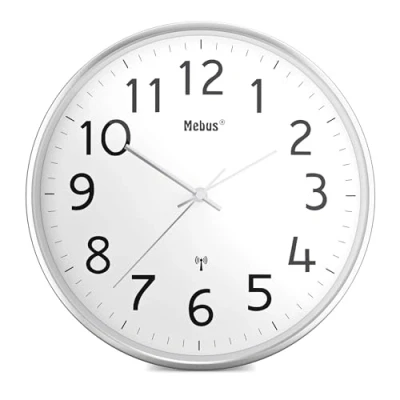 Abbildung von Mebus Moderne Funk Wanduhr mit Metallgehäuse in Silber Modell 52680
