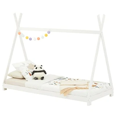 Abbildung von IDIMEX Kinderbett ELIN, Tipibett Hausbett Spielbett Zeltbett Zelt Tipi Bett mit Dach aus Kiefe