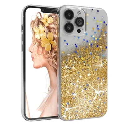 Abbildung von EAZY CASE Hülle kompatibel mit iPhone 13 Pro Max Schutzhülle Flüssig Glitzer, Handyhülle, Schutzhülle, Back Cover Glitter Flüssigkeit, TPU/Silikon, Transparent/Durchsichtig, Gold