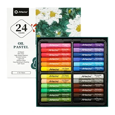 Abbildung von Artecho Ölpastellkreide 24er Set, lichtechte Farben, Sanfte Berührung, Einfaches Mischen und Schattieren, Ideal für Künstler, Hobbymaler, Schule.