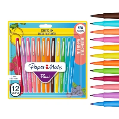 Abbildung von Paper Mate Flair Filzstifte mit Duft verschiedene Sonntagsbrunch Düfte und Farben mittlere Spitze (0,7 mm) 12 Stück