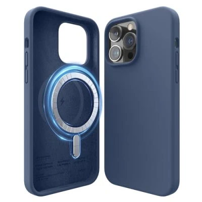 Abbildung von elago Magnetische Silikonhülle Kompatibel mit iPhone 14 Pro Max Hülle (6.7&quot;), MagSafe Alles Zubehör, Eingebaute Magnete, Premium Flüssigsilikon, Schutzhülle (Dunkelblau)