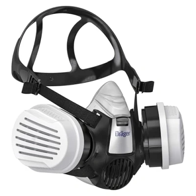 Abbildung von Dräger X plore 3300 Chemiearbeiterset mit ABEK1 Hg P3 Kombi Filter Halbmaske für Chemiearbeiten, zuverlässiger Schutz gegen Dämpfe, Gase und Fein Staub, Größe S