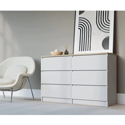 Abbildung von 3E 3xE living.com Kommode 6 120 cm mit Schubladen Größen (Weiß &amp; Sonoma)