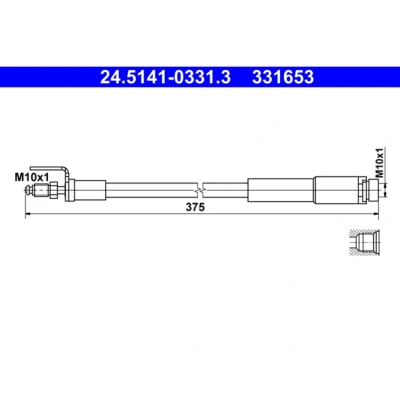 Abbildung von ATE 24.5141 0331.3 Bremsschläuche 375 M10x1 FORD: Tourneo Custom V362 Bus, Transit Kastenwagen, V363 Kastenwagen