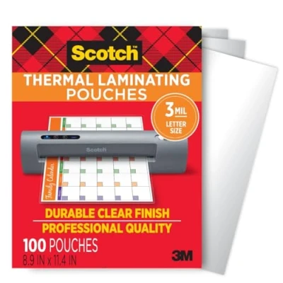Abbildung von Scotch Thermo Laminiertaschen, zur Verwendung mit Laminiergeräten, 22,6 x 29,6 cm, Briefgröße, 100 Stück (1 Stück)