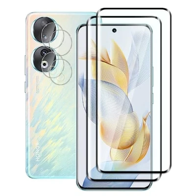 Abbildung von FWKDWHPH [2+2 Stück Temperglas Schutzfolie für Honor 90 und Kamera Schutzfolie,3D Volle Bedeckung,9H Härte,kratzfest,blasenfrei,HD Displayschutz