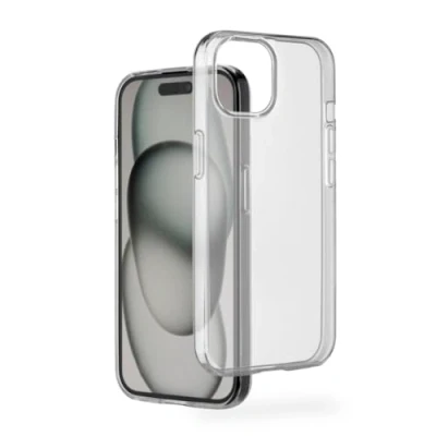 Abbildung von Hama Hülle für iPhone 15 (Handyhülle, Schutzhülle Rückseite, Case, Kratzfest, extra Schutz Kamera und Display, Wireless Charging kompatibel, transparent, Slim, dünn) durchsichtig