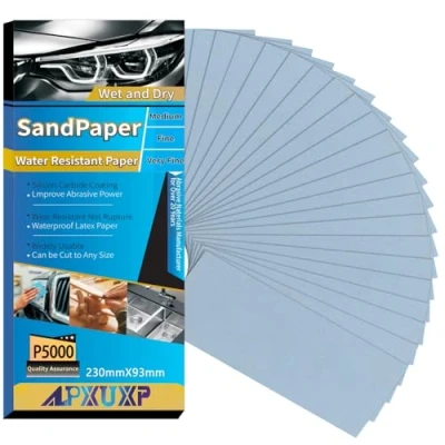 Abbildung von ALPXUXP Schleifpapier P5000 Körnung 30 Stück Nass und Trocken Profi Wasser Schmirgelpapier,für AutoMetallHolzmöbelSteinLackGlas，23 x 9cm