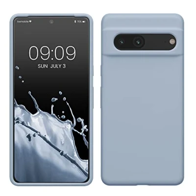 Abbildung von kwmobile Hülle kompatibel mit Google Pixel 7 Silikon Handy Case Handyhülle weiche Oberfläche kabelloses Laden Hellblau