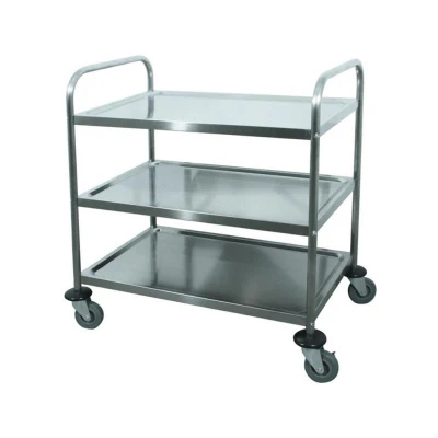 Abbildung von Servicewagen mit 3 Borden 81 x 53 94 cm Edelstahl max. 120 kg 4 Rollen, Servierwagen